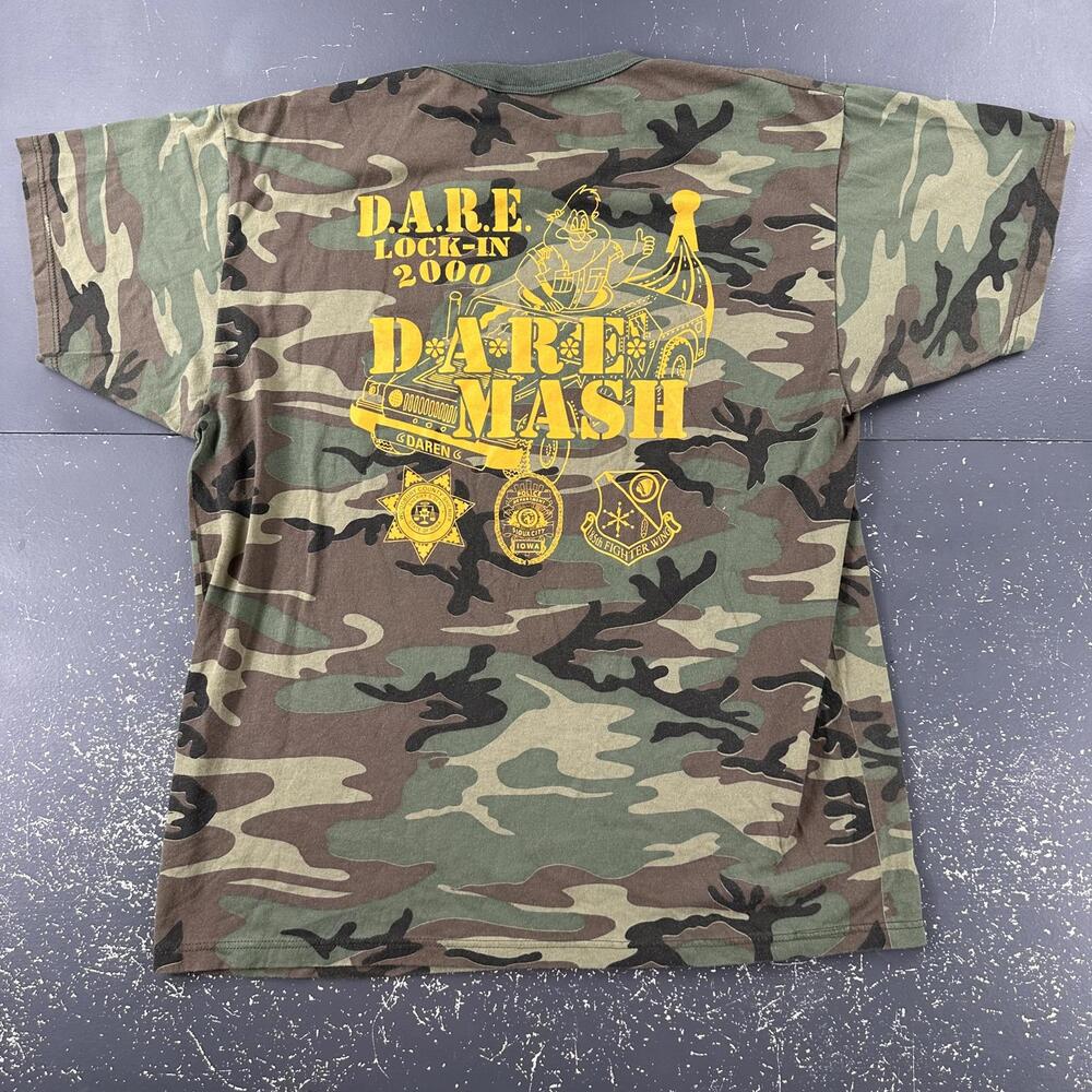 VTG D.A.R.E. Dare Shirt Mens Medium Green Woodland Duck Camoflauge Y2K